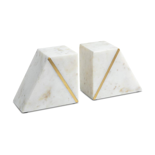 Marble Book Ends / White + Brass