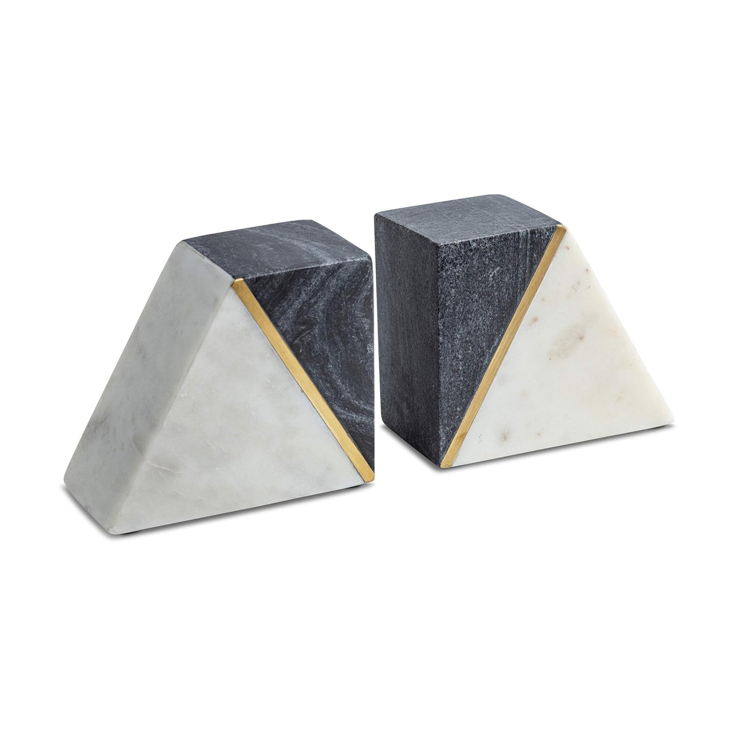 Marble Book Ends / White / Grey + Brass