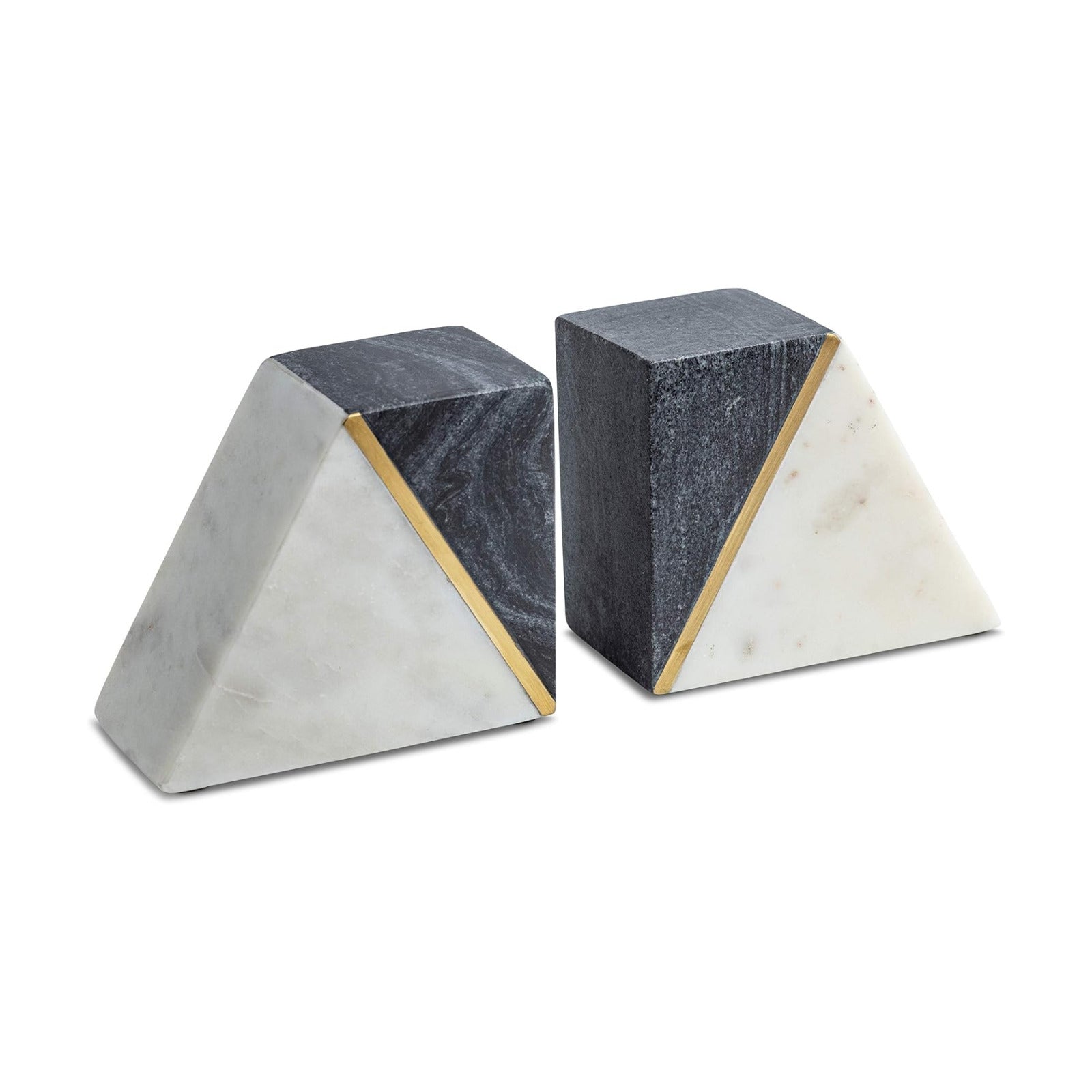 Marble Book Ends / White / Grey + Brass