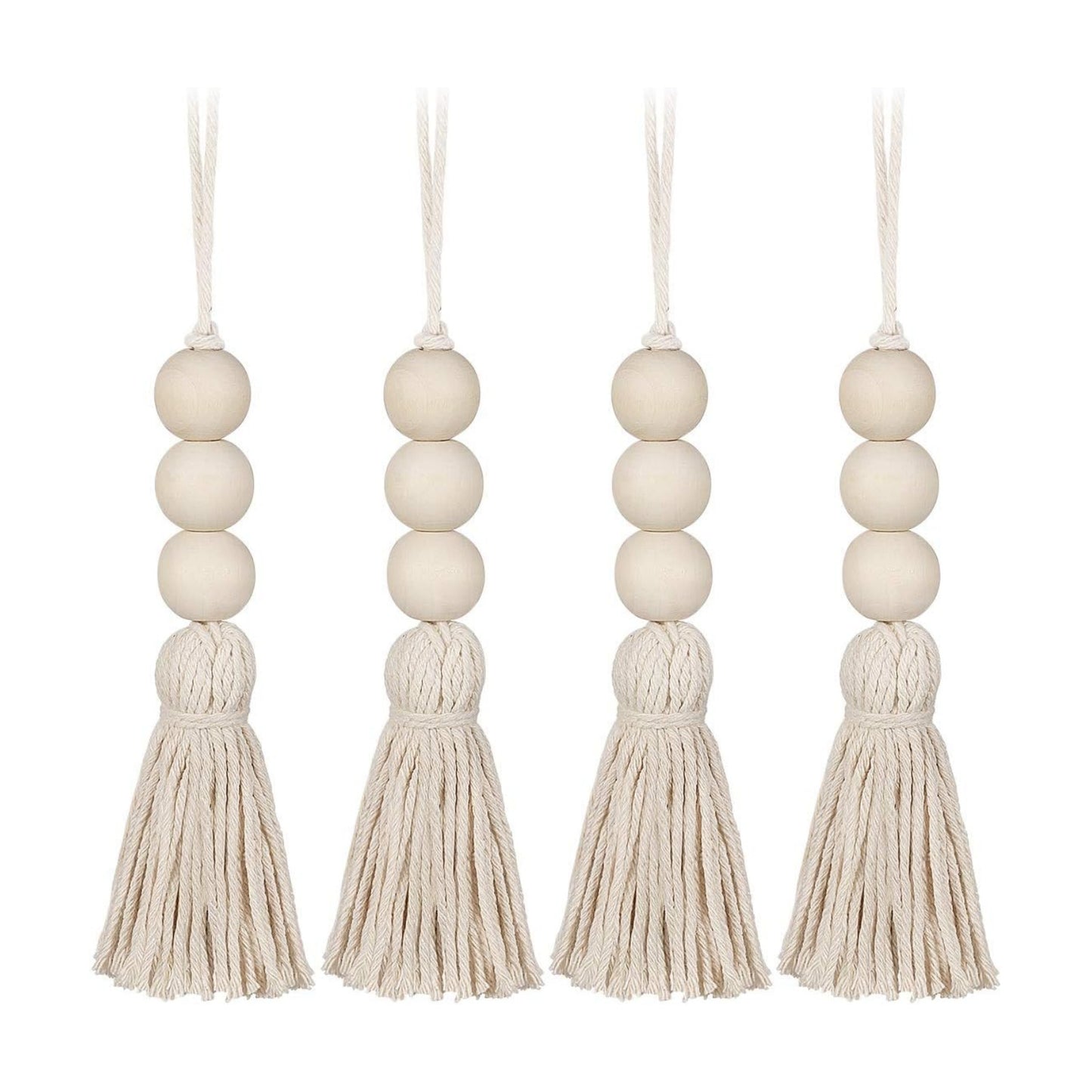 Cotton String Tassel Wood Beads Ornaments Closet Door Handle Decor Handmade / Natural / Set of 4