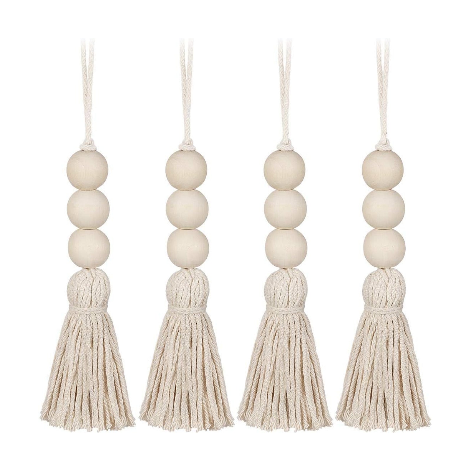 Cotton String Tassel Wood Beads Ornaments Closet Door Handle Decor Handmade / Natural / Set of 4