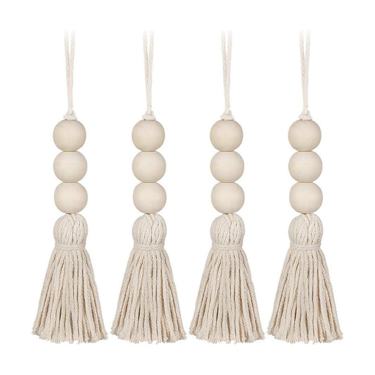 Cotton String Tassel Wood Beads Ornaments Closet Door Handle Decor Handmade / Natural / Set of 4