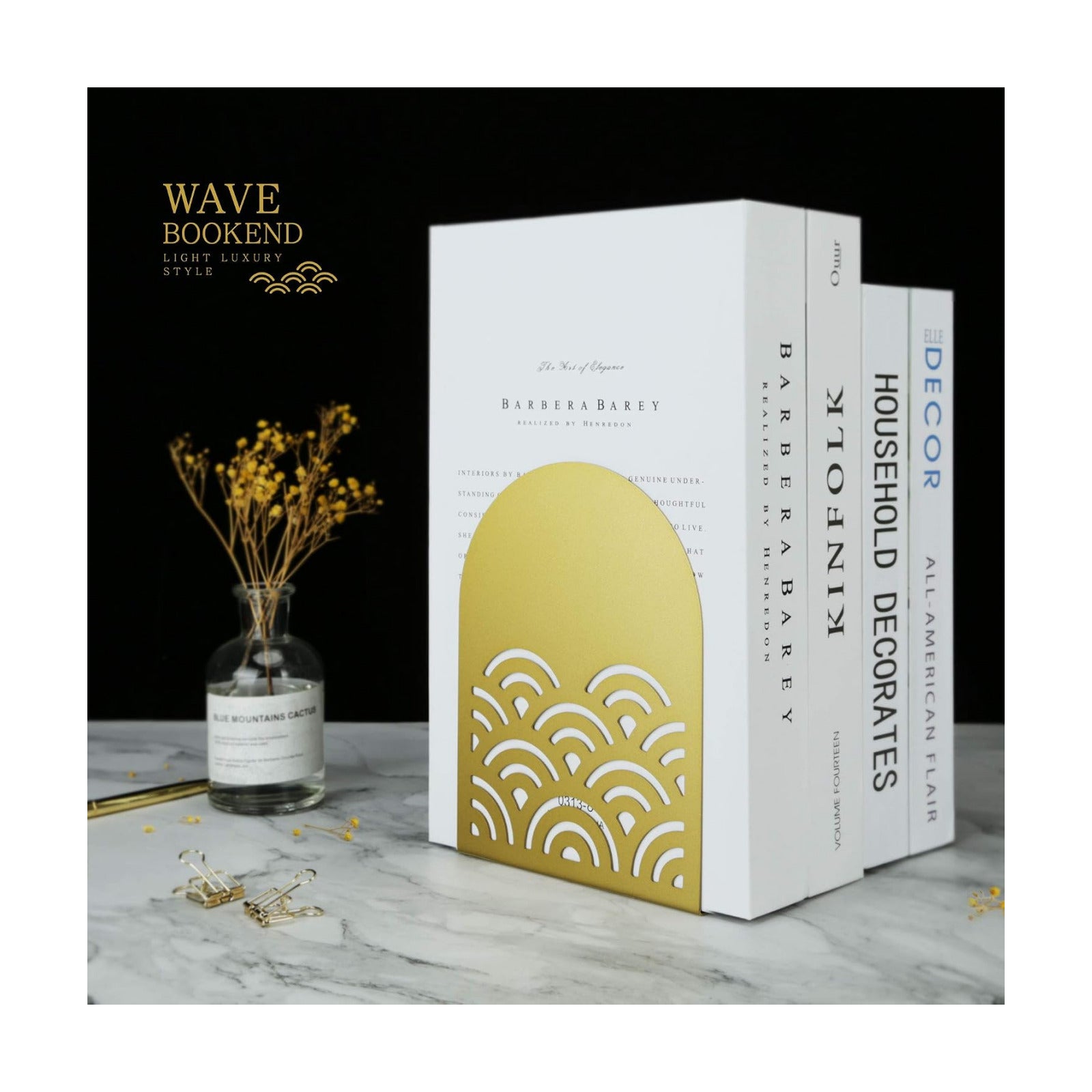1 Pair Metal Wavy Pattern Book Holders / Gold