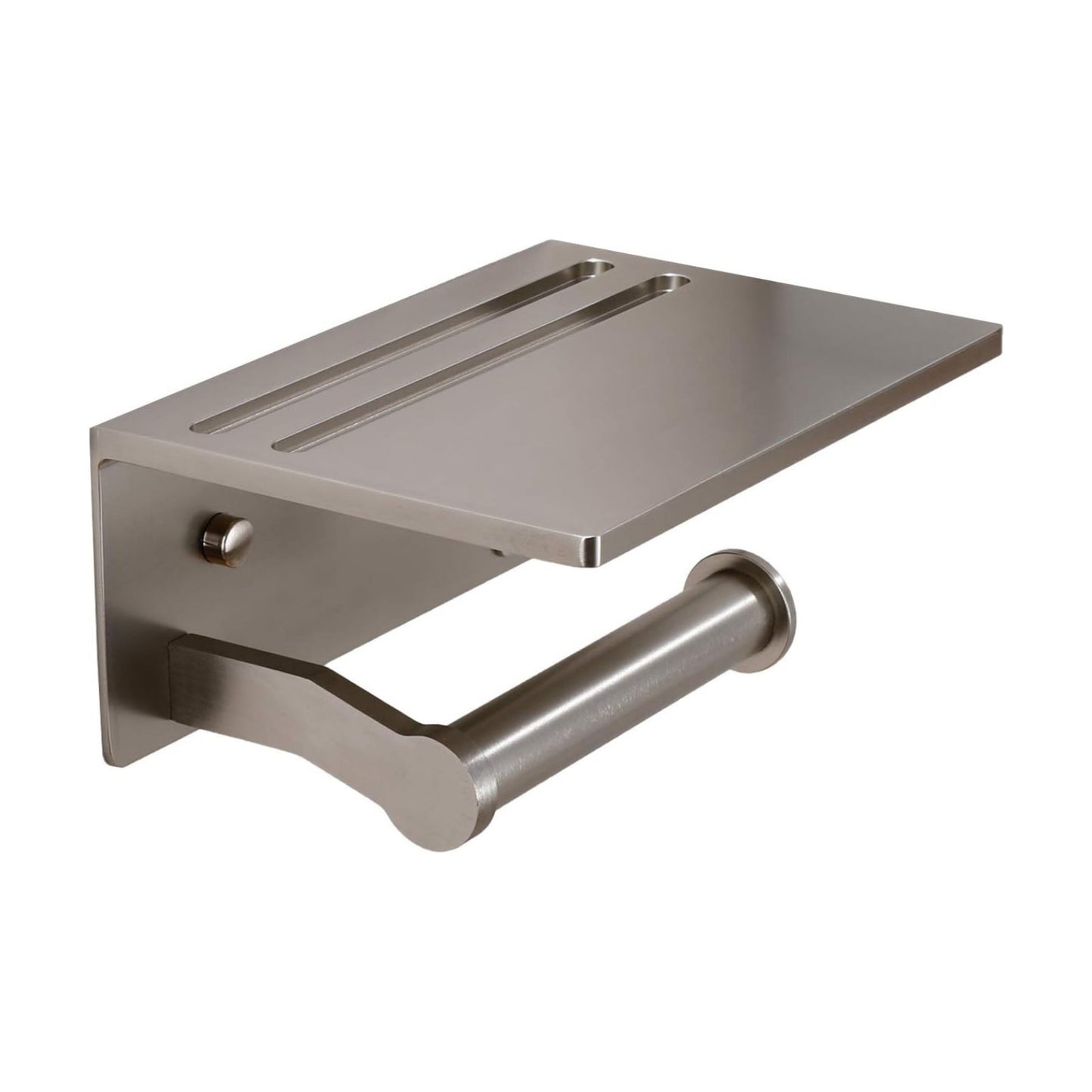 Toilet Paper Holder with Shelf, Aluminum Tissue Roll Holder with Mobile Phone Storage Shelf for Modern Bathroom, 3M