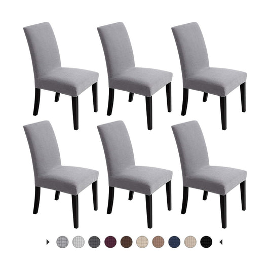 Chair Covers for Dining Room - Stretch Chair Slipcovers for Decorative Seat Protector Armless Removable Washable Elastic Dinner Universal Spandex Solid Chair Slip Covers Set (Grey,6)