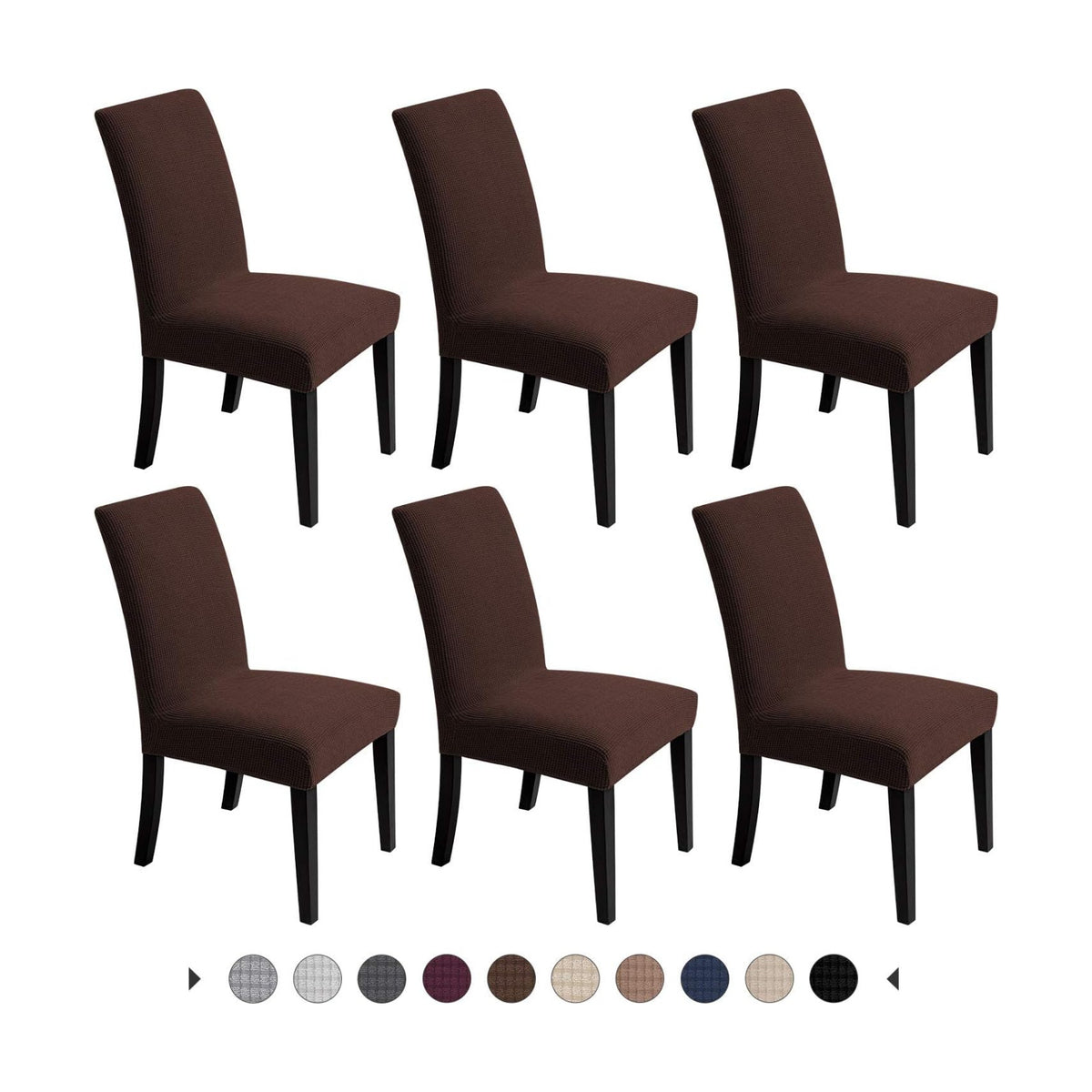 Chair Covers for Dining Room - Stretch Chair Slipcovers for Decorative Seat Protector Armless Removable Washable Elastic Dinner Universal Spandex Solid Chair Slip Covers Set (Dark Brown,6)
