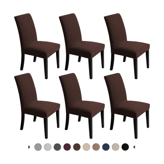 Chair Covers for Dining Room - Stretch Chair Slipcovers for Decorative Seat Protector Armless Removable Washable Elastic Dinner Universal Spandex Solid Chair Slip Covers Set (Dark Brown,6)