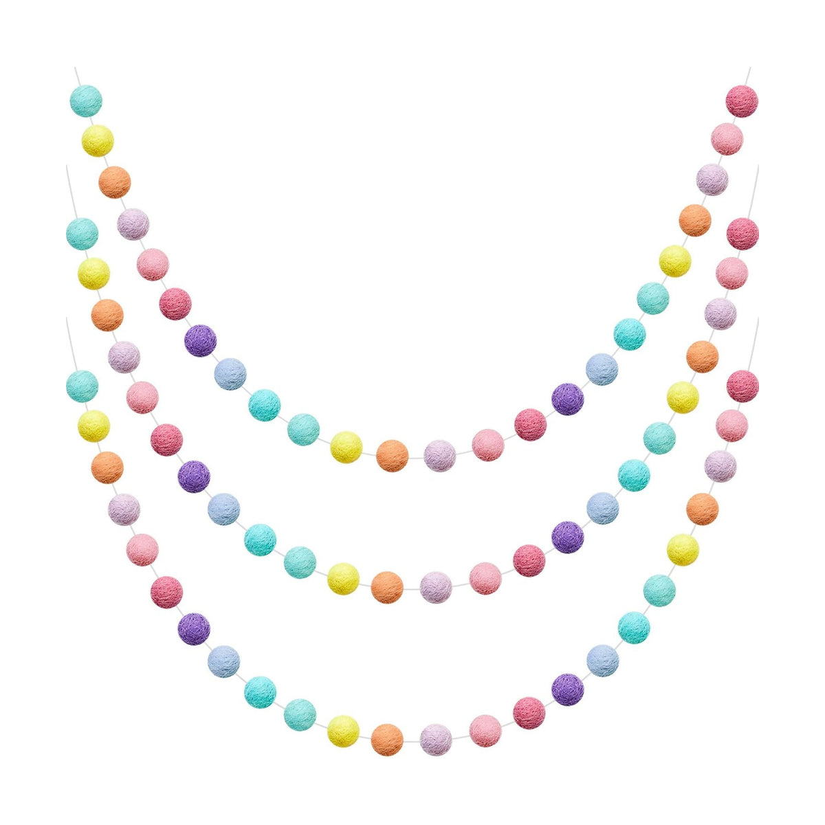 WILLBOND 3 Pieces Felt Pom Ball Garland,Rainbow Colors