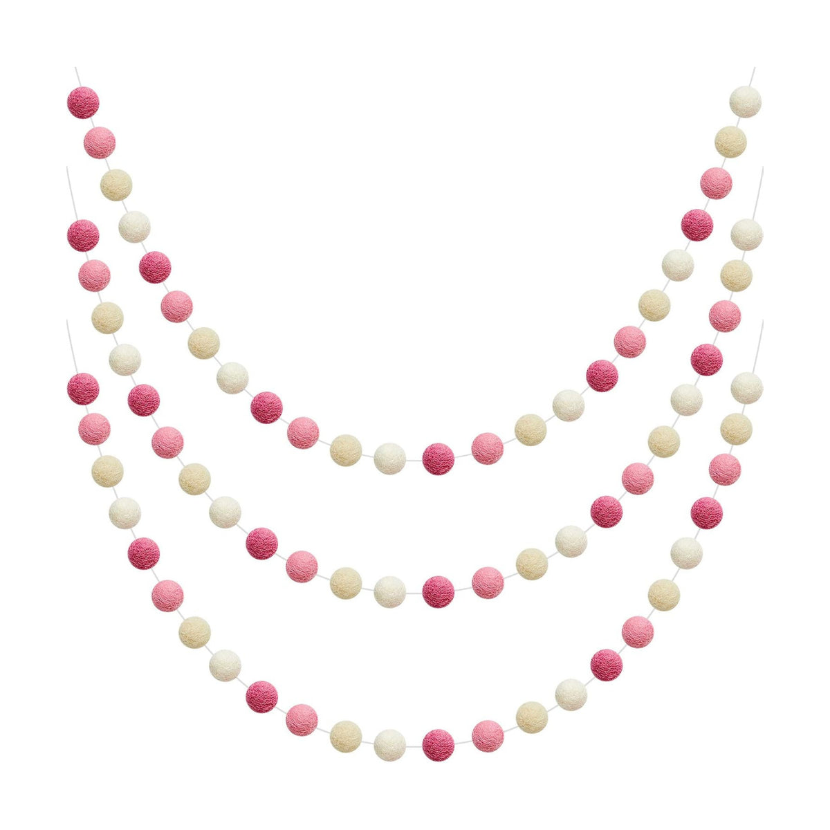 WILLBOND 3 Pc 6.5 ft Wool Felt Pom Ball Garland,Pink Light Pink Beige White