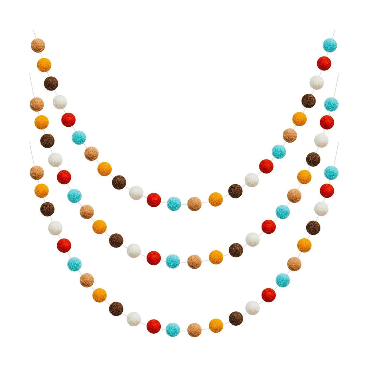 WILLBOND 3 Pieces Felt Pom Ball Garland,Fancy Colors