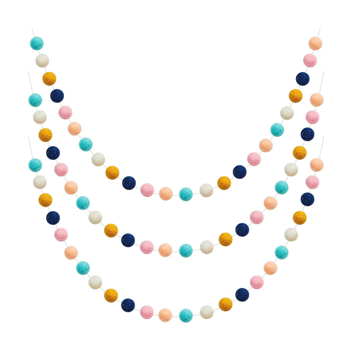 WILLBOND 3 Pieces Felt Pom Ball Garland,Cute Colors