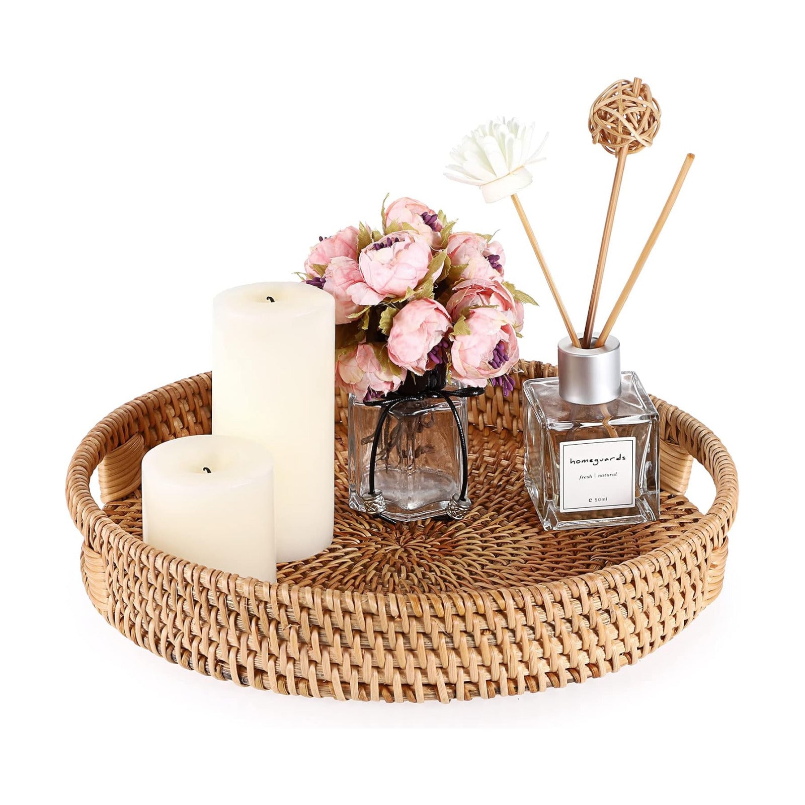 10" Round Rattan Serving Tray / Natural / Set of 10