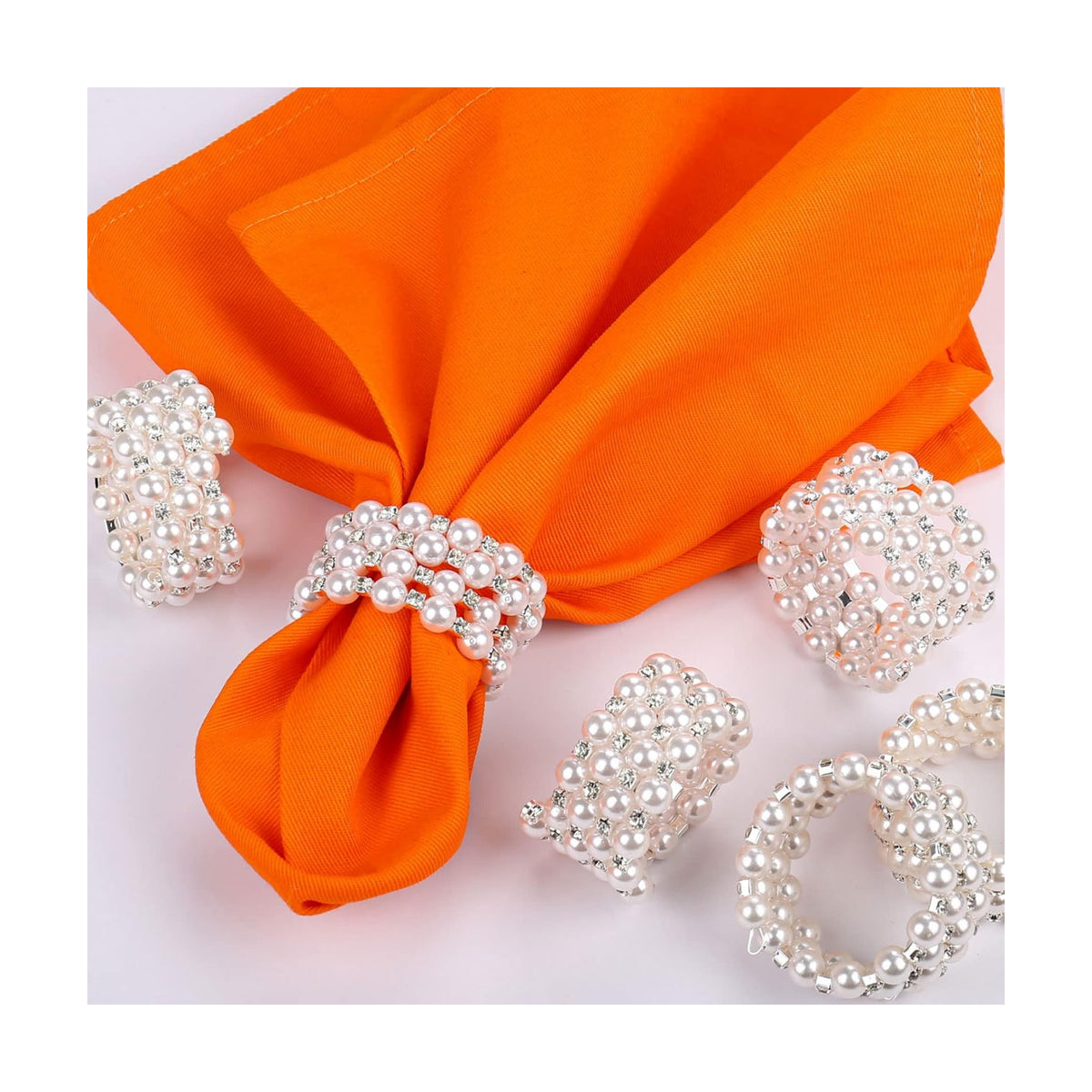 LogHog Pearl Napkin Rings Set of 6, Delicate Handmade Napkin Holder Ring Buckles Ideal Table Setting Decor for Wedding, Valentine's Day, Banquet, Birthday, Thanksgiving (White)