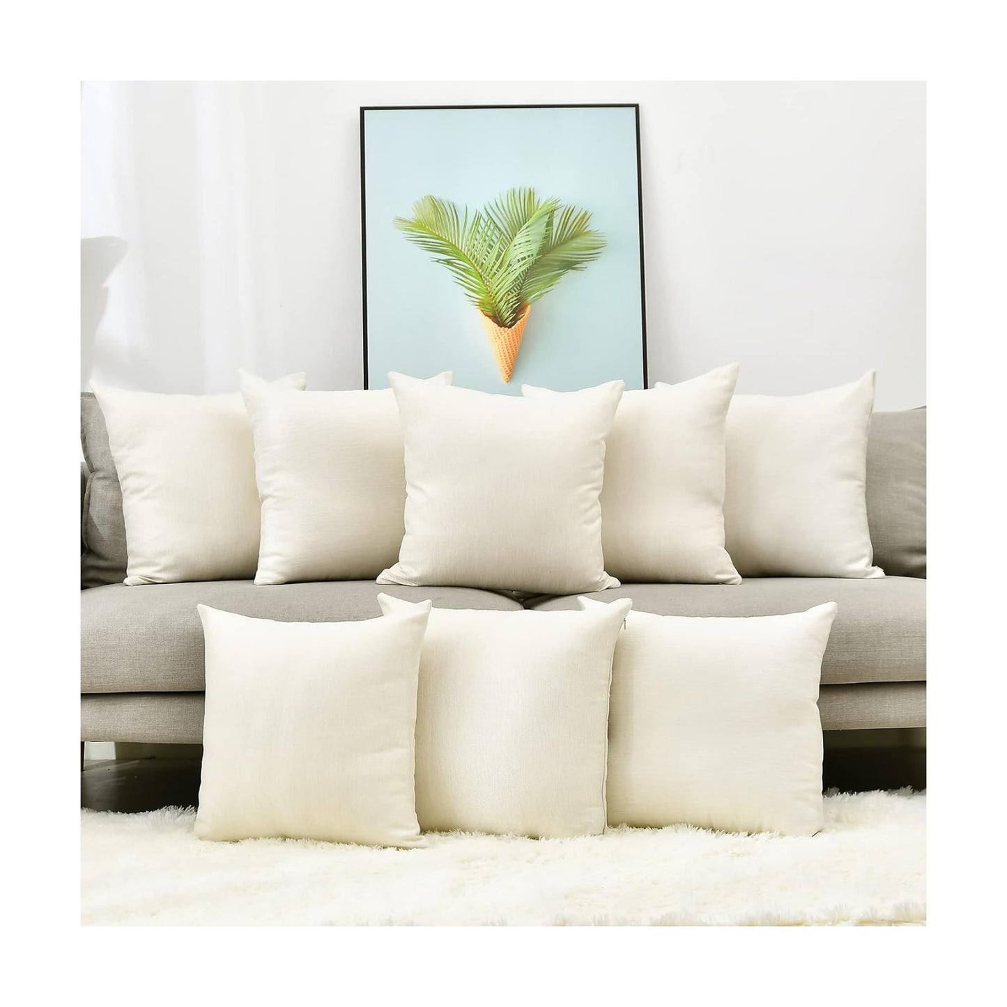Pack 8 Linen Throw Pillow Covers Set Cushion Case / Beige / 18 x 18 / Set of 8