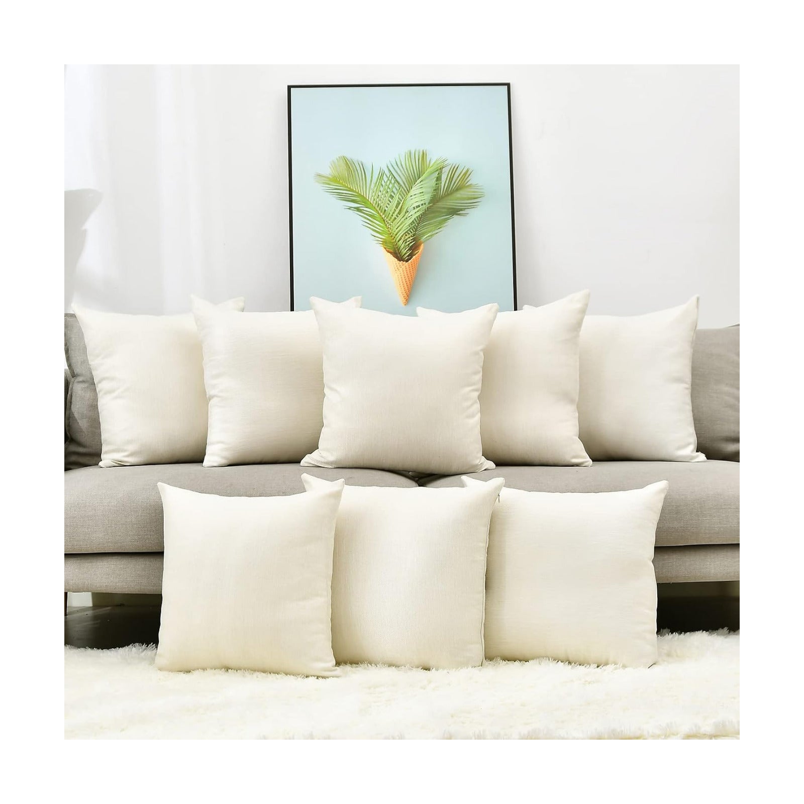 Pack 8 Linen Throw Pillow Covers Set Cushion Case / Beige / 18 x 18 / Set of 8
