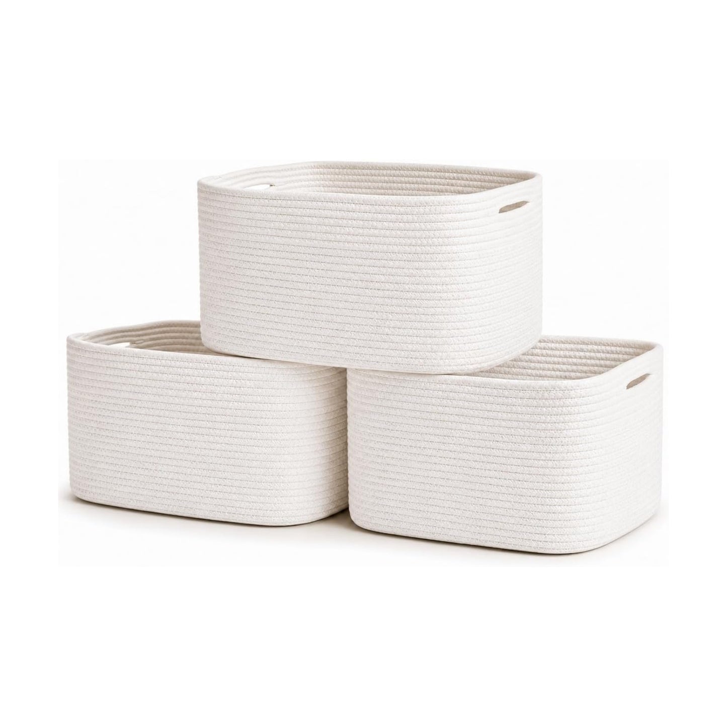 Woven Storage Baskets for Organizing / Full Off-white / 15 x 10 x 9 / Set of 3