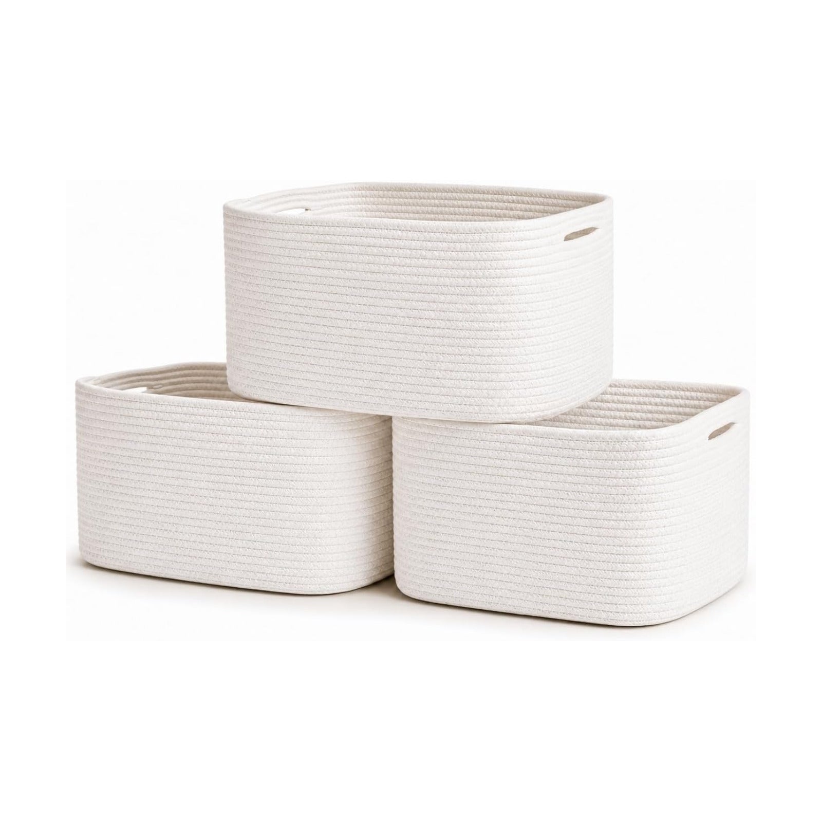 Woven Storage Baskets for Organizing / Full Off-white / 15 x 10 x 9 / Set of 3