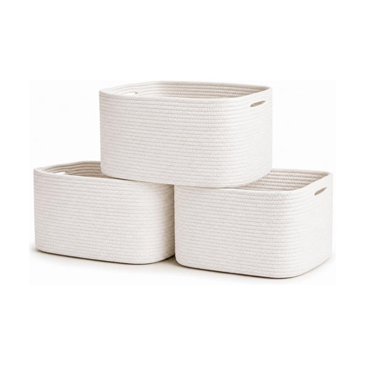Woven Storage Baskets for Organizing / Full Off-white / 15 x 10 x 9 / Set of 3