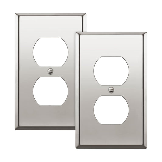 ENERLITES Duplex Receptacle Metal Wall Plate, Stainless Steel Outlet Cover, Corrosion Resistant, Size 1-Gang 4.50" x