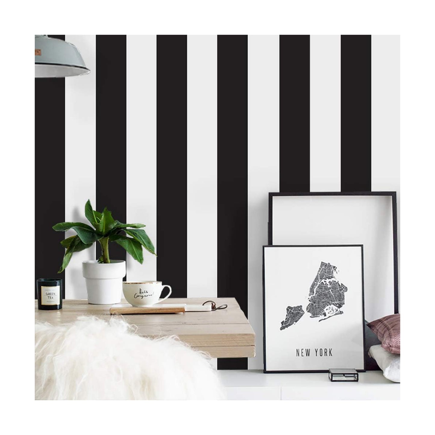 Black and White Wallpaper Peel and Stick Striped Contact Paper for Cabinets / 18 x 197 / Black/white