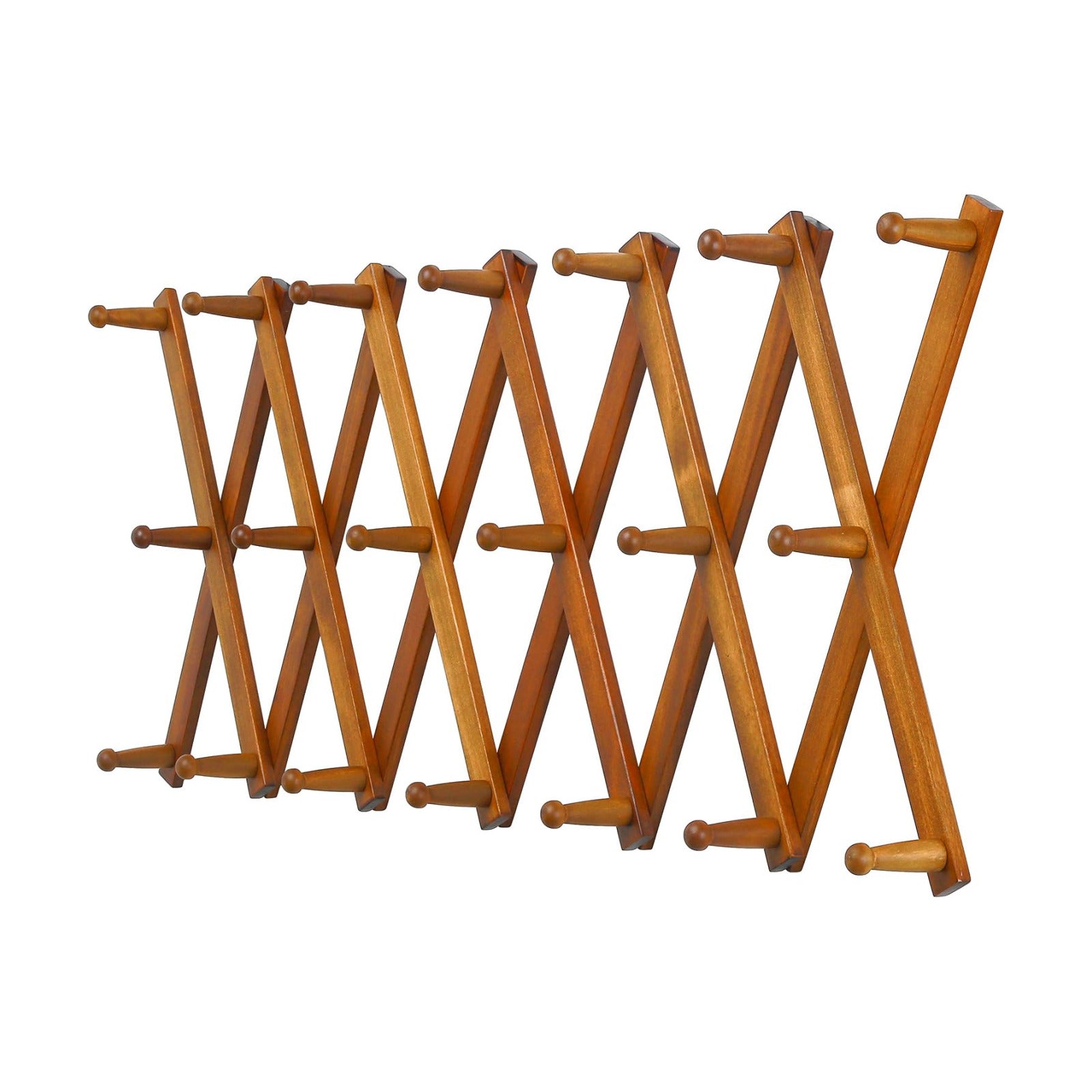 Accordian Wall Hanger: 16” High Wooden Wall Expandable Coat Rack, Hat Rack Holder, Accordion Hook for Baseball Caps
