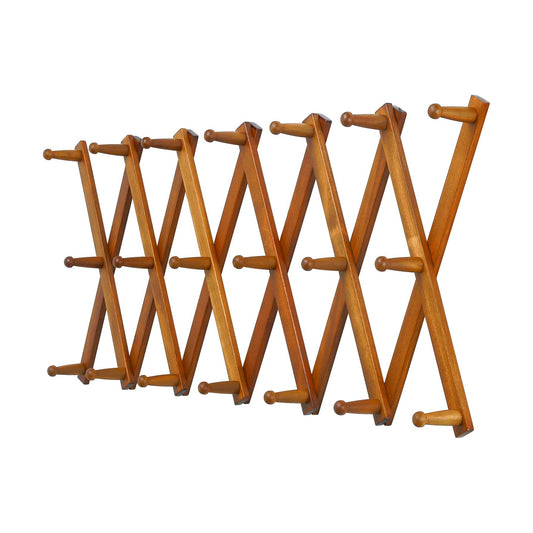 Accordian Wall Hanger: 16” High Wooden Wall Expandable Coat Rack, Hat Rack Holder, Accordion Hook for Baseball Caps