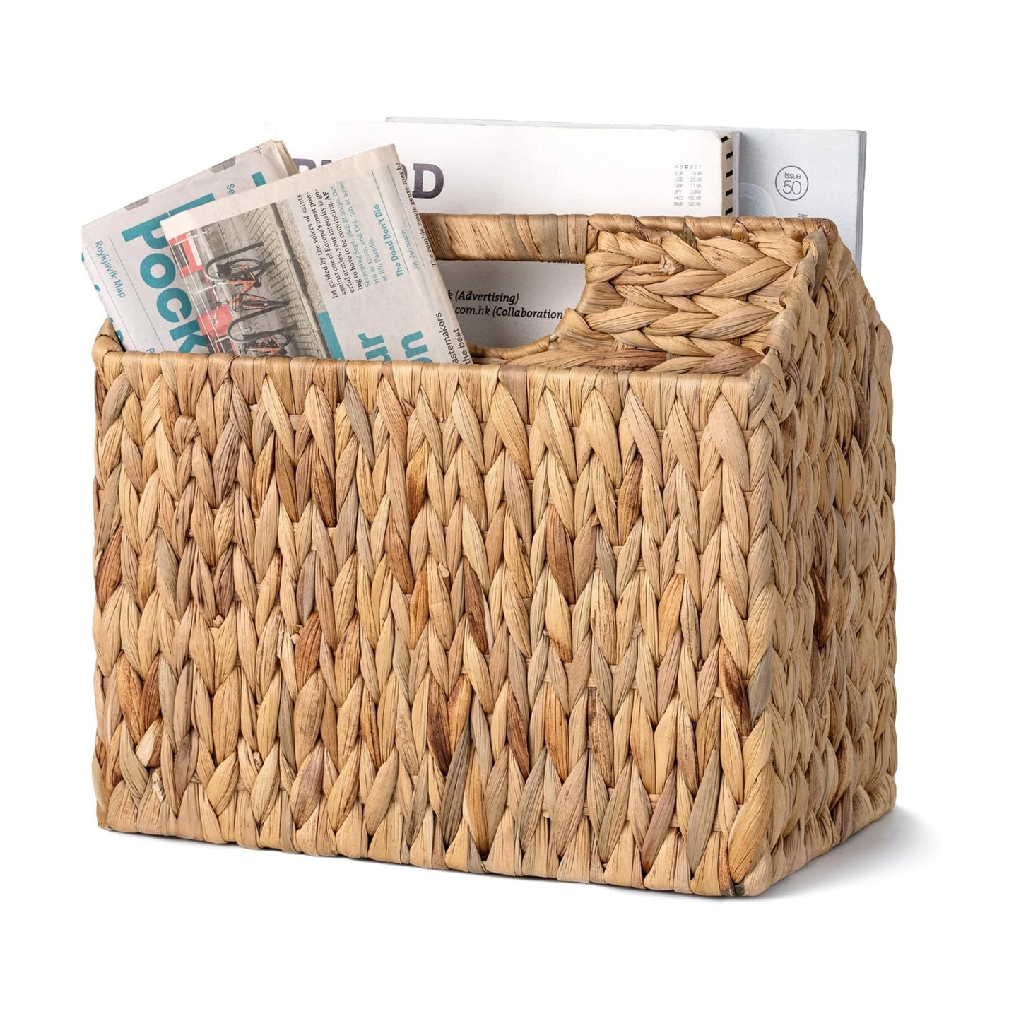 StorageWorks Hand-Woven Divided Magazine Basket, Rattan Magazine Holder, Natural Wicker Magazine Rack for Bathroom