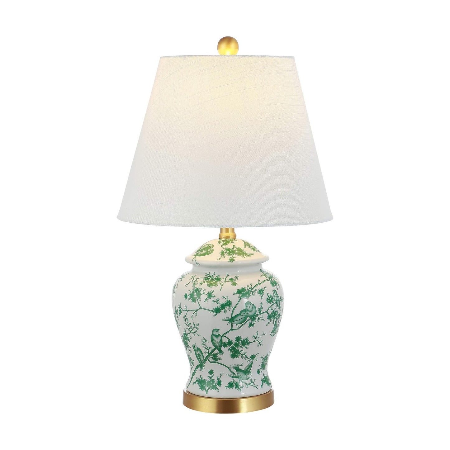 JONATHAN Y Penelope Ginger Jar 22" LED Table Lamp, White/Green | Chinoiserie, Ceramic Metal Construction, French