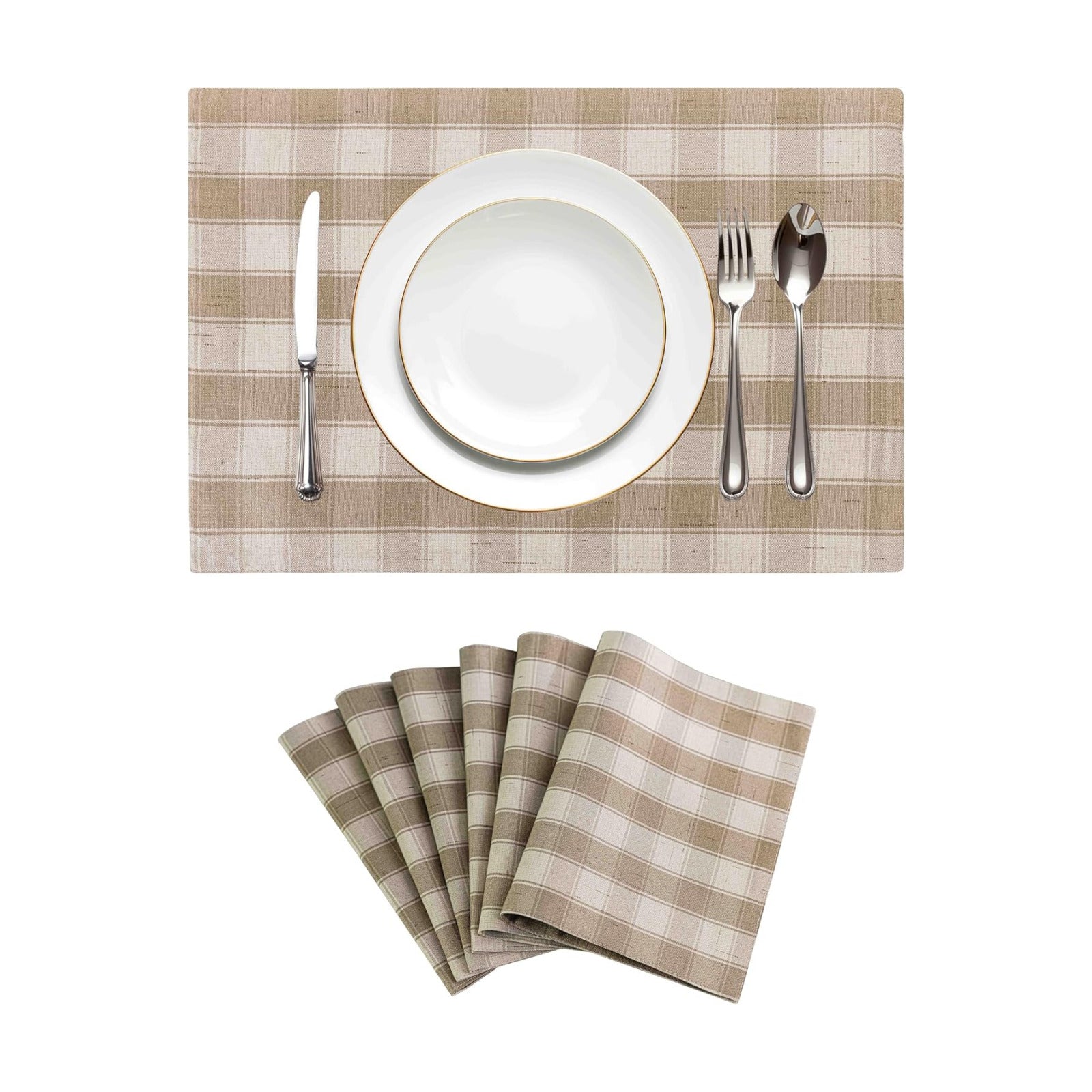 Home Brilliant Beige Placemats Set of 6 Farmhouse Buffalo Plaid Place Mats Machine Washable Dining Cloth Table Place