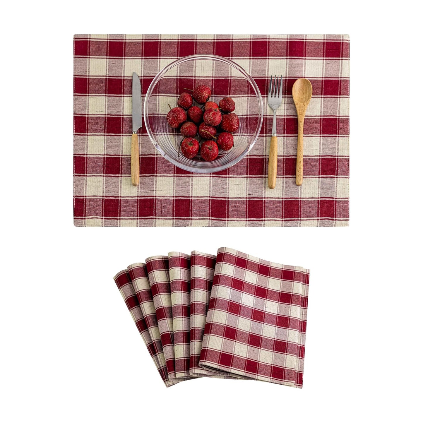 Home Brilliant Red Placemats Set of 6 Farmhouse Buffalo Plaid Table Mats Heat Resistant Dining Dinner Place Mats for