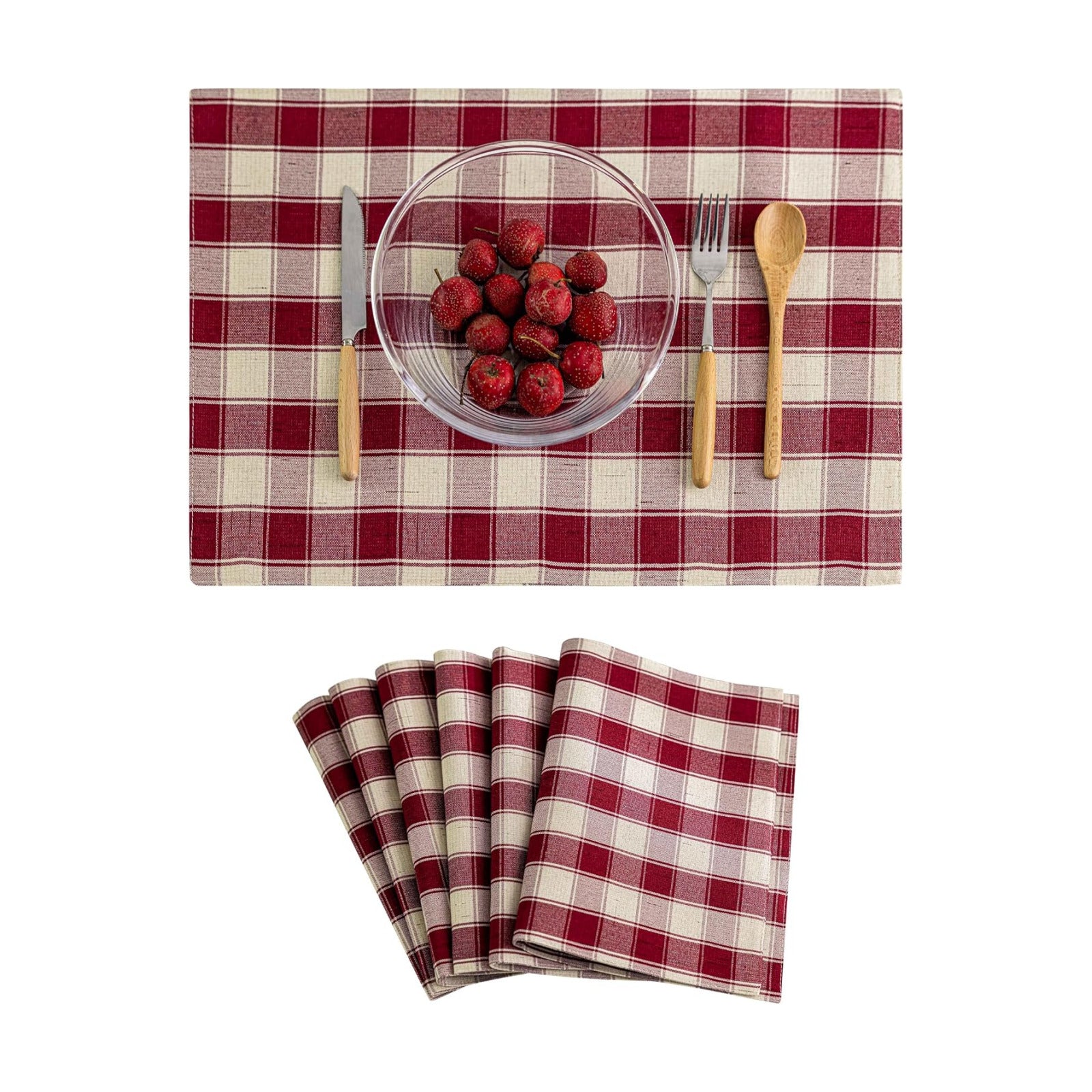 Home Brilliant Red Placemats Set of 6 Farmhouse Buffalo Plaid Table Mats Heat Resistant Dining Dinner Place Mats for