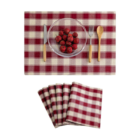 Home Brilliant Red Placemats Set of 6 Farmhouse Buffalo Plaid Table Mats Heat Resistant Dining Dinner Place Mats for