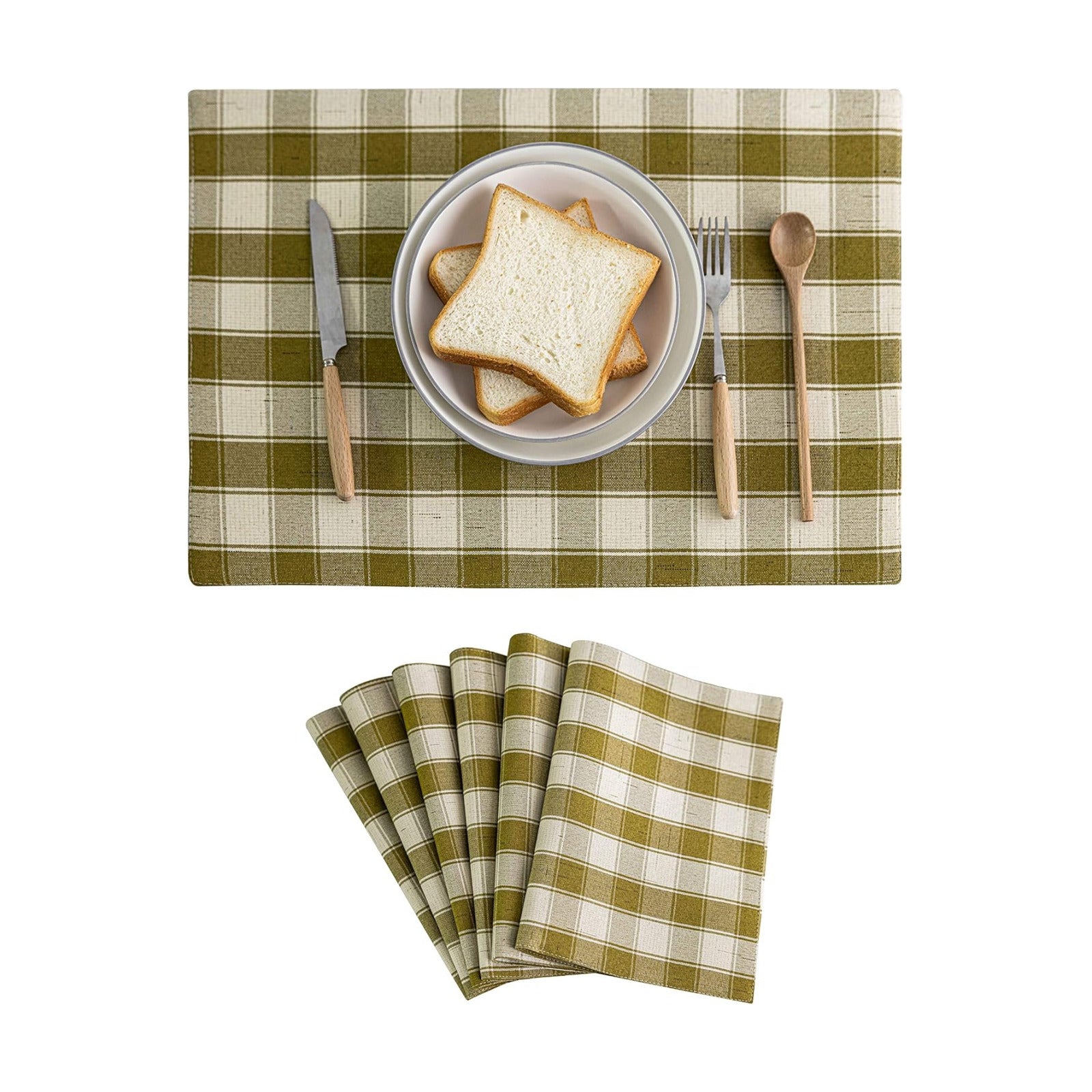 Home Brilliant Green Placemats Set of 6 Buffalo Plaid Place Mats Farmhouse Style Check Country Dining Table Place Mats