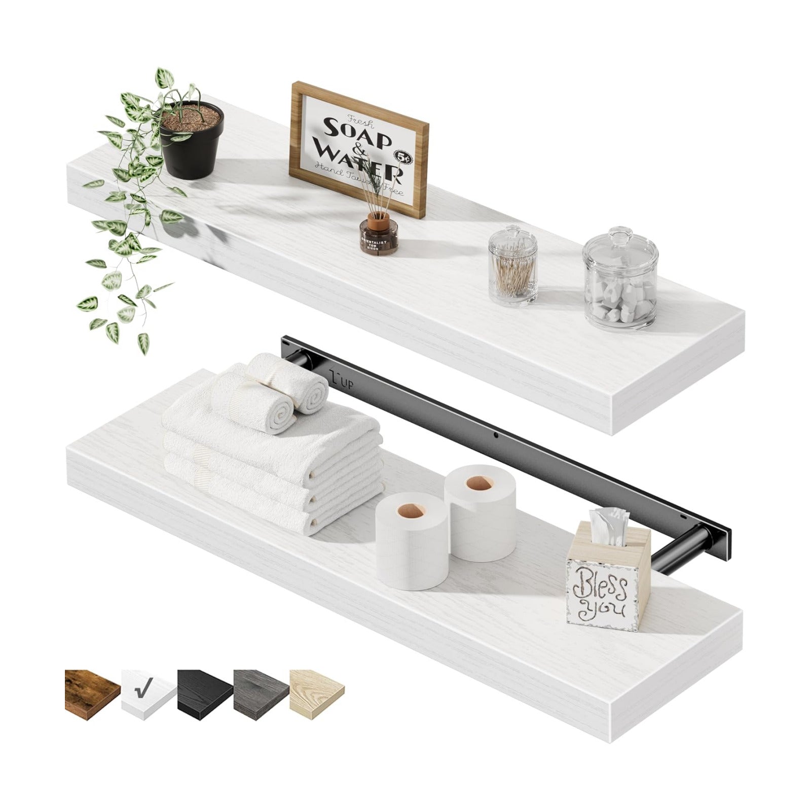 QEEIG Bathroom Long Floating Shelves for Wall (White, Set of 2, 23.6")