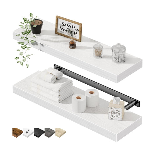 QEEIG Bathroom Long Floating Shelves for Wall (White, Set of 2, 23.6")