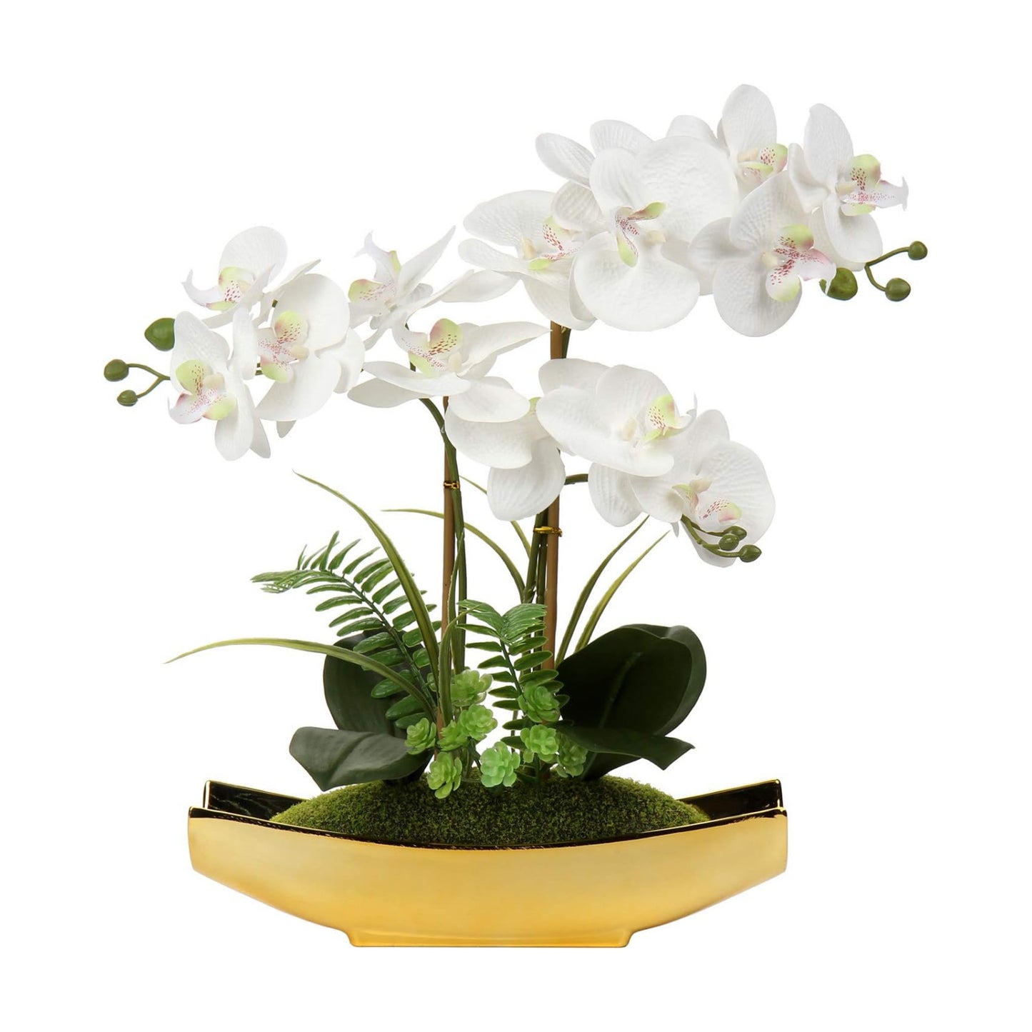 Gold Pots Real Touch Faux Orchid Flower / White