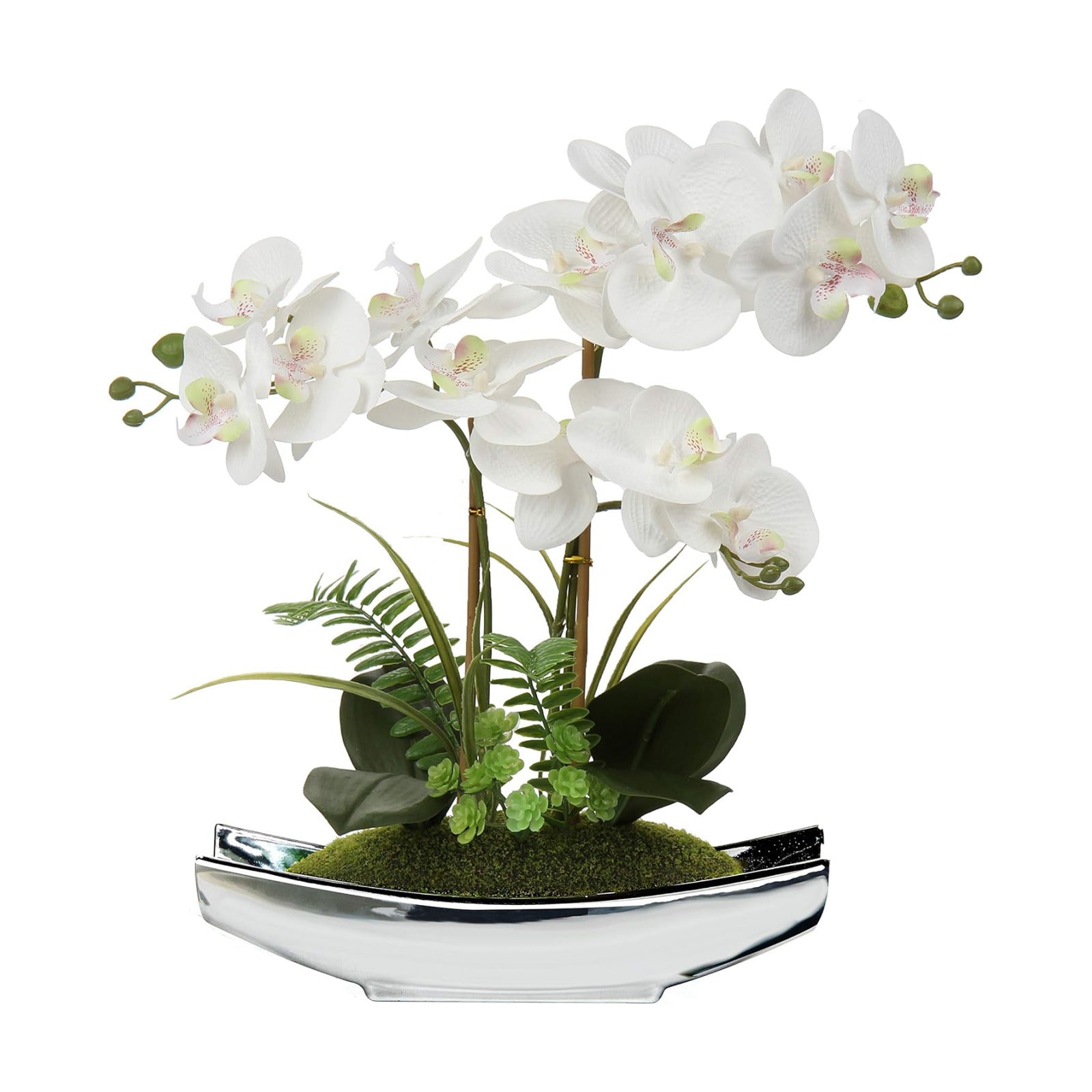 Silver Pots Real Touch Faux Orchid Plant / White#2