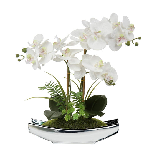 Silver Pots Real Touch Faux Orchid Plant / White#2