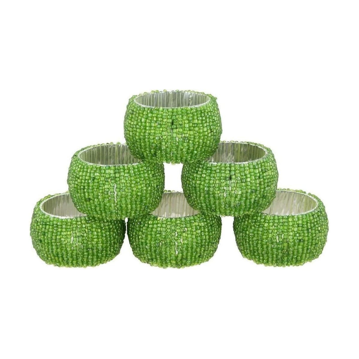 Green Beaded Napkin Rings Set of 6 – Luxury Decorative Napkin Holders for Dining Table, Wedding, Party & Festive Table Decor – Elegant Handmade Bead Design, Durable & Reusable