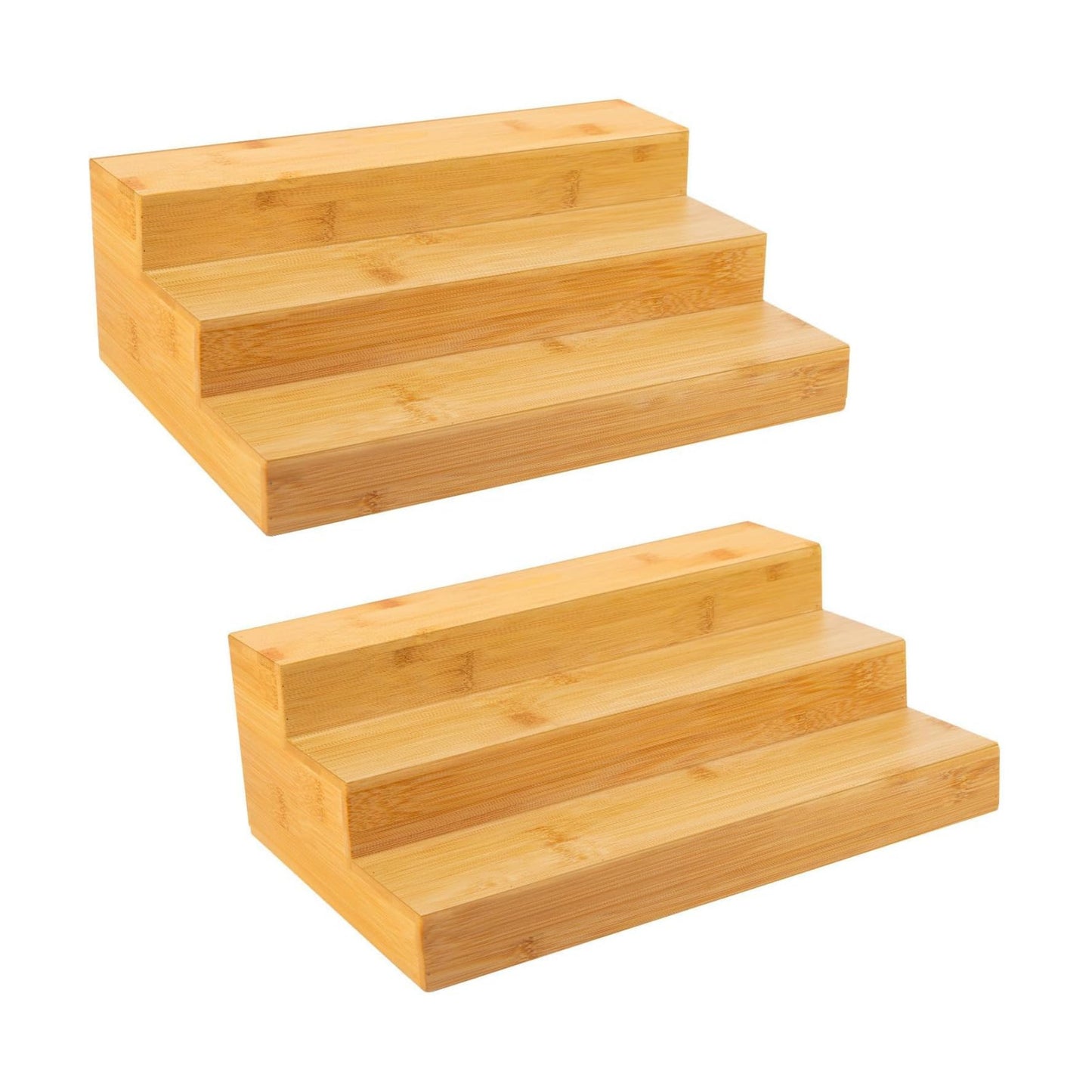 Bamboo Spice Rack Organizer for Cabinet 2 Pack - 3 Tier Countertop Step Shelf, Seasoning Storage Stand for Kitchen