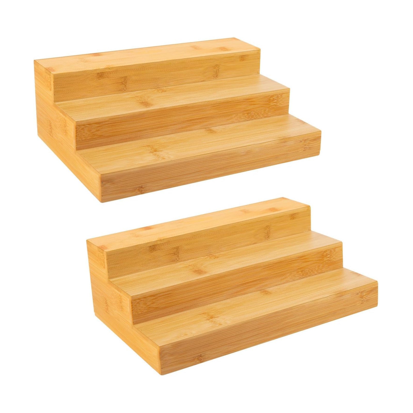 Bamboo Spice Rack Organizer for Cabinet 2 Pack - 3 Tier Countertop Step Shelf, Seasoning Storage Stand for Kitchen