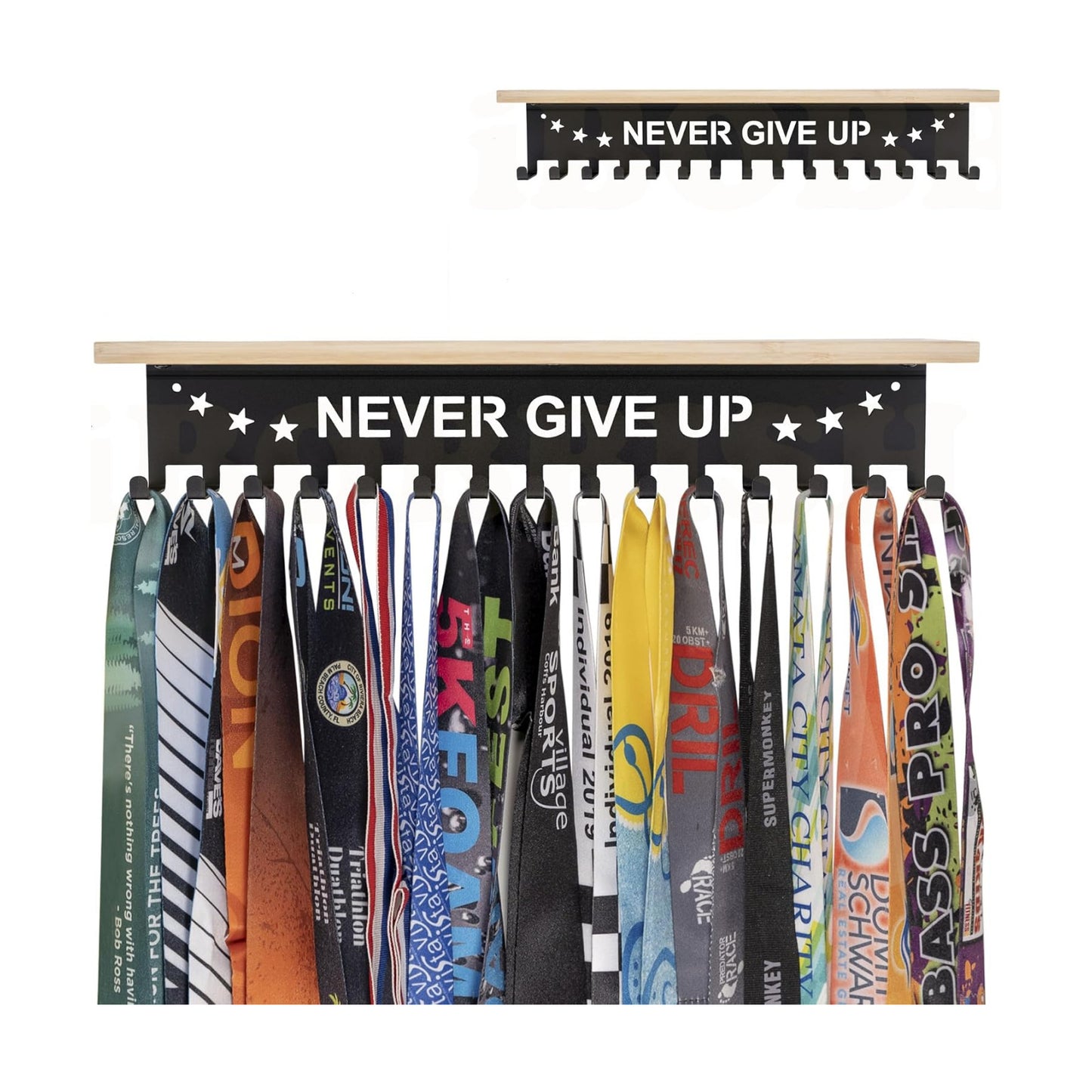 iBobbish Premium Trophy and Medal Display Shelf 16inchL,Metal Trophy Shelf with Hooks Upgraded,Large Bamboo Trophy