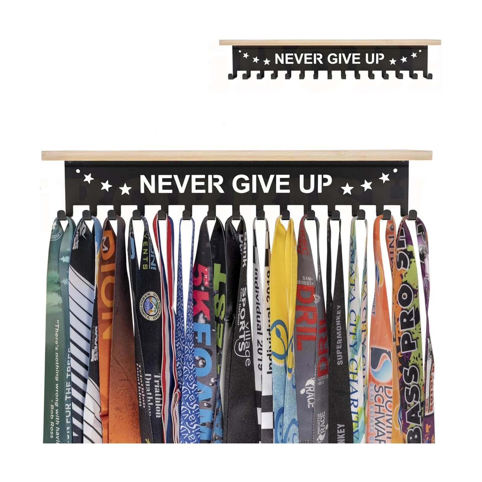 iBobbish Premium Trophy and Medal Display Shelf 16inchL,Metal Trophy Shelf with Hooks Upgraded,Large Bamboo Trophy