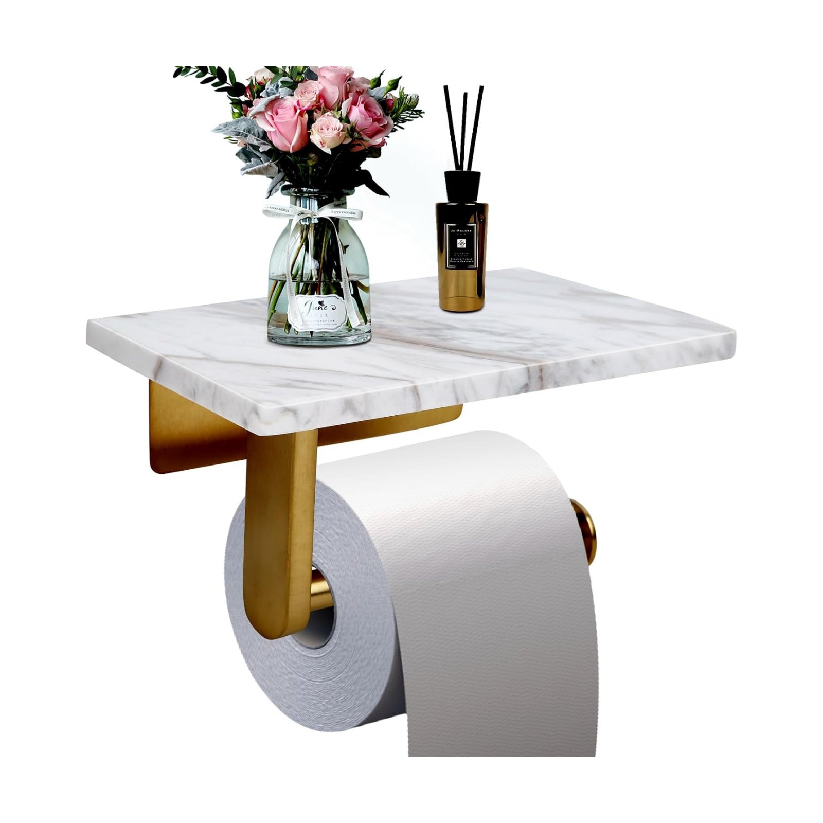 Toilet Paper Holder with Natural Marble Shelf for Bathroom Washroom,Wall Mounted Tissue Holder Suitable for Mega Roll