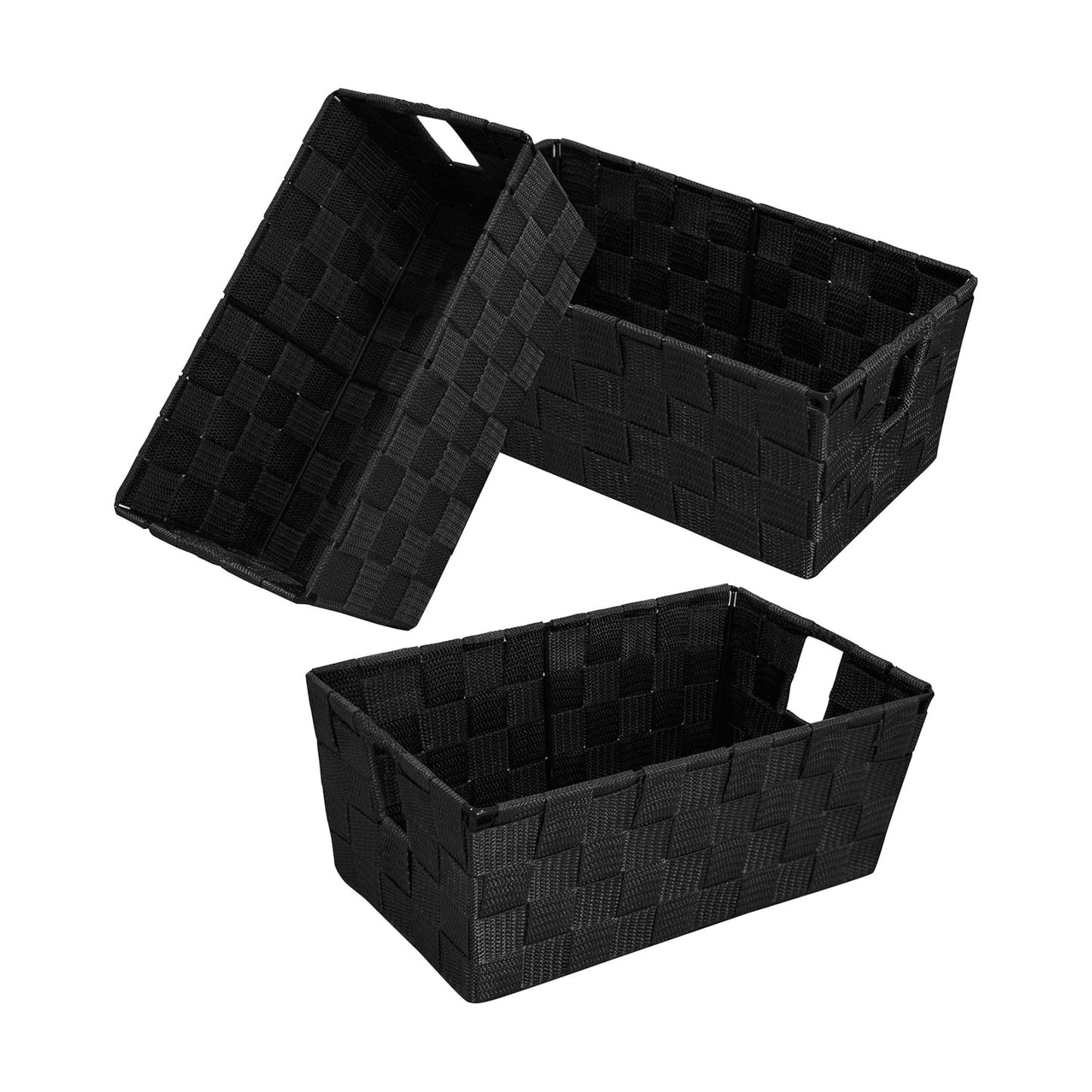 Woven Black Storage Baskets Shelf Tote Boxes Container / Woven Strap Black / Set of 3