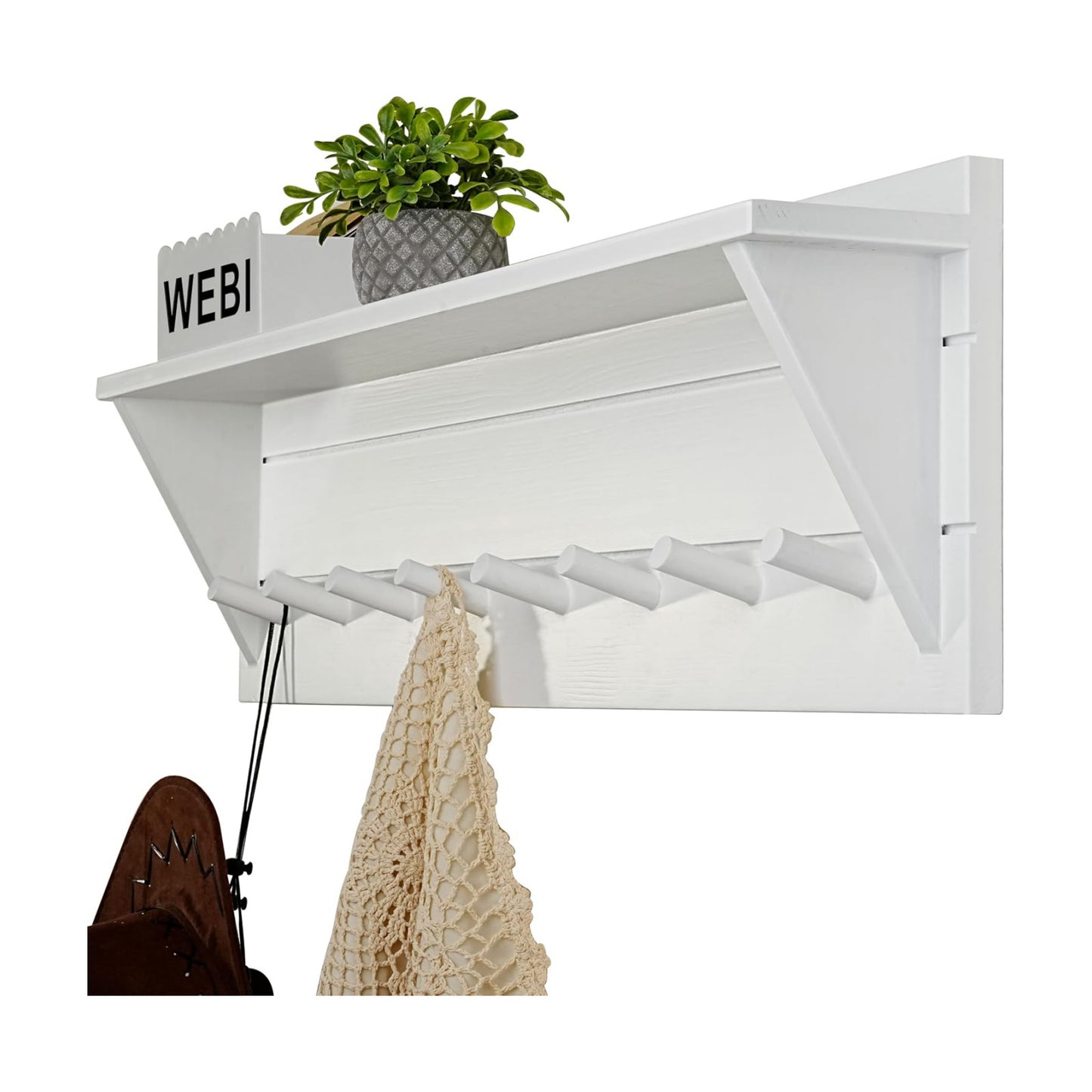 WEBI Coat Rack Wall Mount with Shelf,8 Peg Hooks,34" Long Entryway Wall Shelf with Hooks Underneath for Hanging