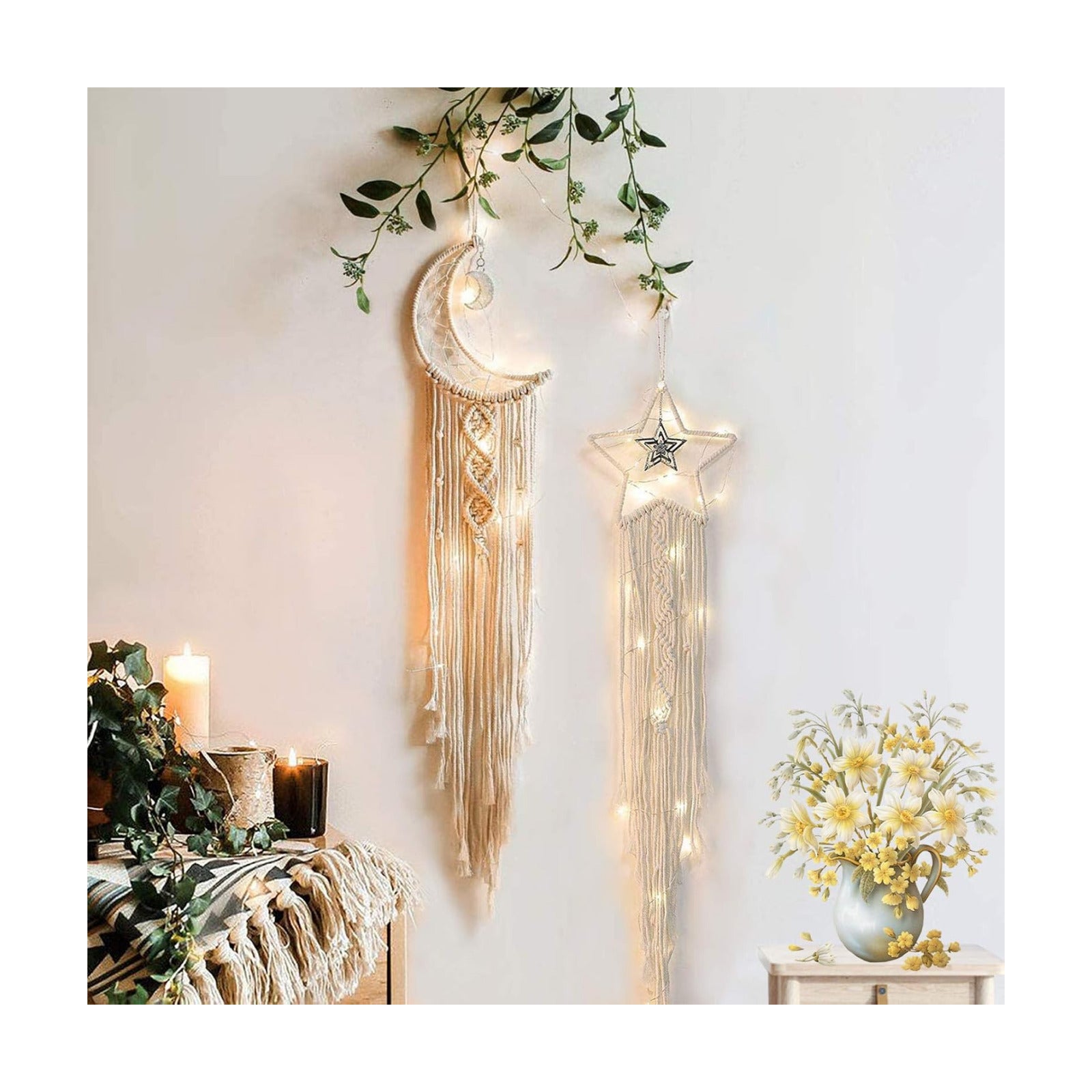 Boho Home Moon Star Dreamcatcher / Beige / Set of 2