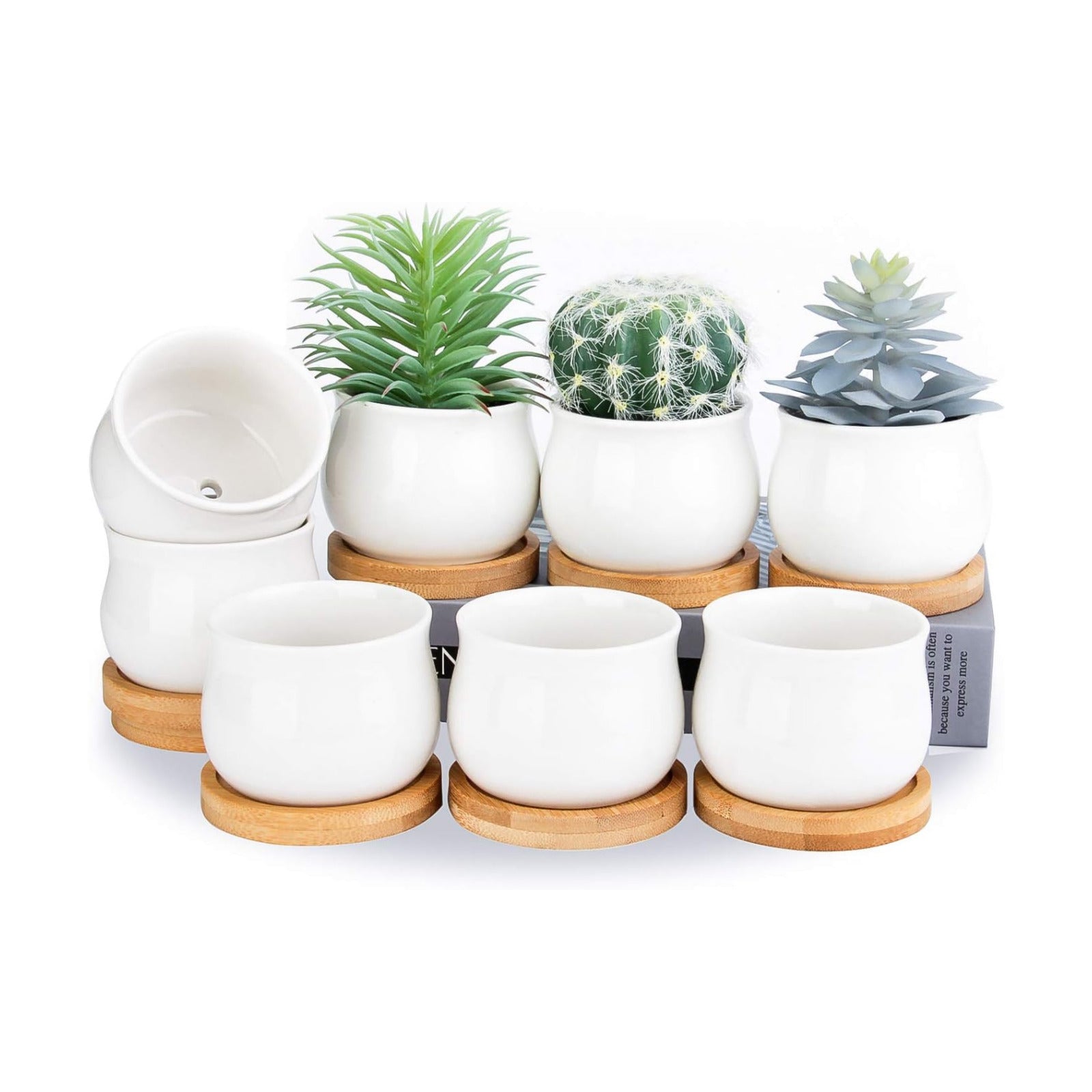 Mini Ceramic Flower Planter Pot / White / 2.6 Inch / Set of 8
