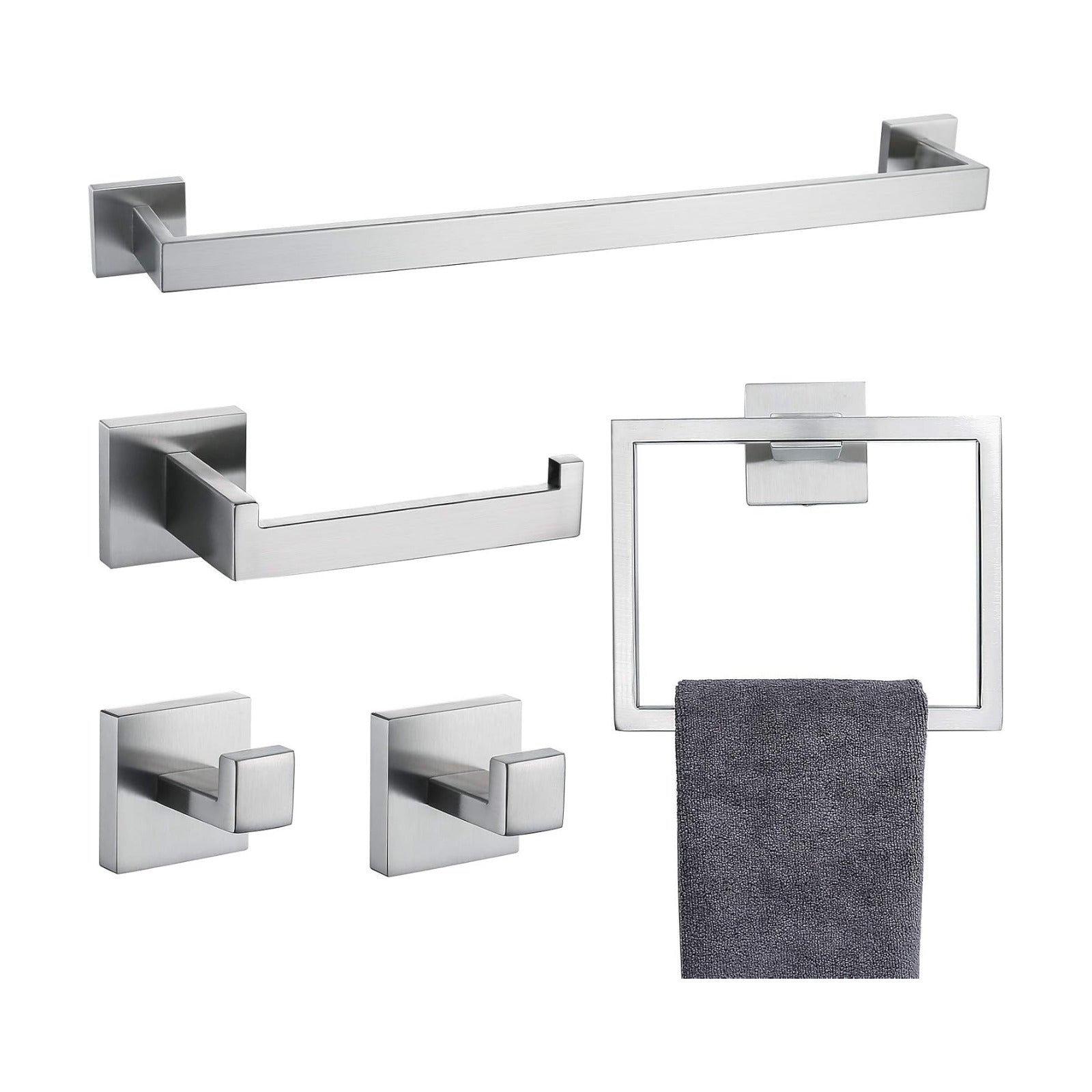 Towel Bar Set 5 Pieces Brushed Nickel Bathroom Hardware Set|Stainless Steel Wall Mounted 23.6-Inch Towel Rack