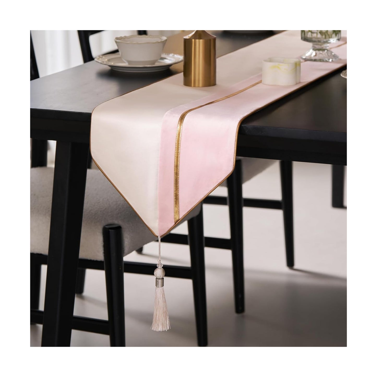 Avigers Table Runner 12 x 78 Inch, Ice Berry Powder White, Geometric | Faux Silk double-layer accent for dining rooms